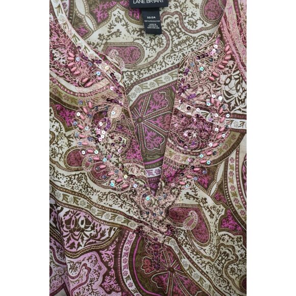 Lane Bryant 3/4 Wide Sleeve Sheer Tunic-Beaded-Sequins-Size 22/24-BOHO - Picture 7 of 13
